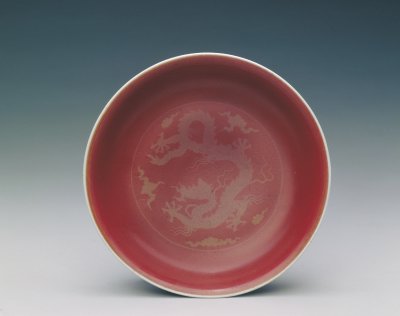 图片[2]-Bright red glaze gold cloud dragon pattern plate-China Archive